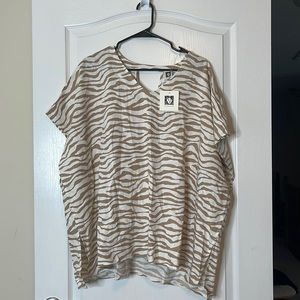 Anne Klein Linen Woven Sleeveless Kaftan Blouse Top XL